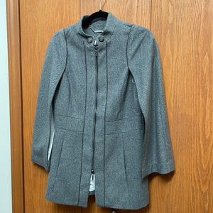 White House Black Market Wool Blend Gray Smoked Pearl Ball Chain-Trim Cape Small